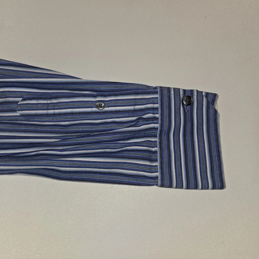 Banana Republic Button Down Shirt Men Medium Blue Striped 100% Cotton Maauritius